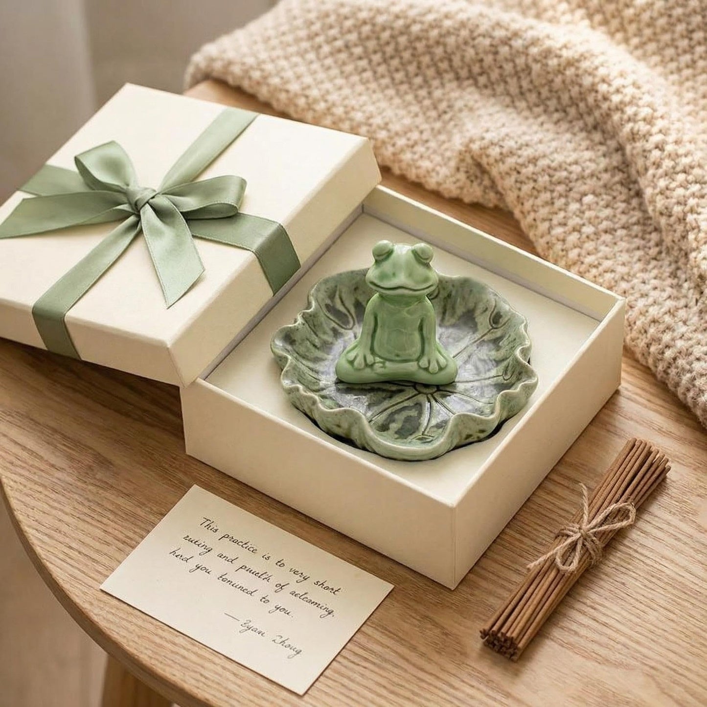 MENORISK Incense Holder for Sticks, Meditating Frog Ceramic Incense Holder with Stainless Steel Tweezer & Brush – Zen Home Decor for Meditation, Yoga, or Tea Ceremony