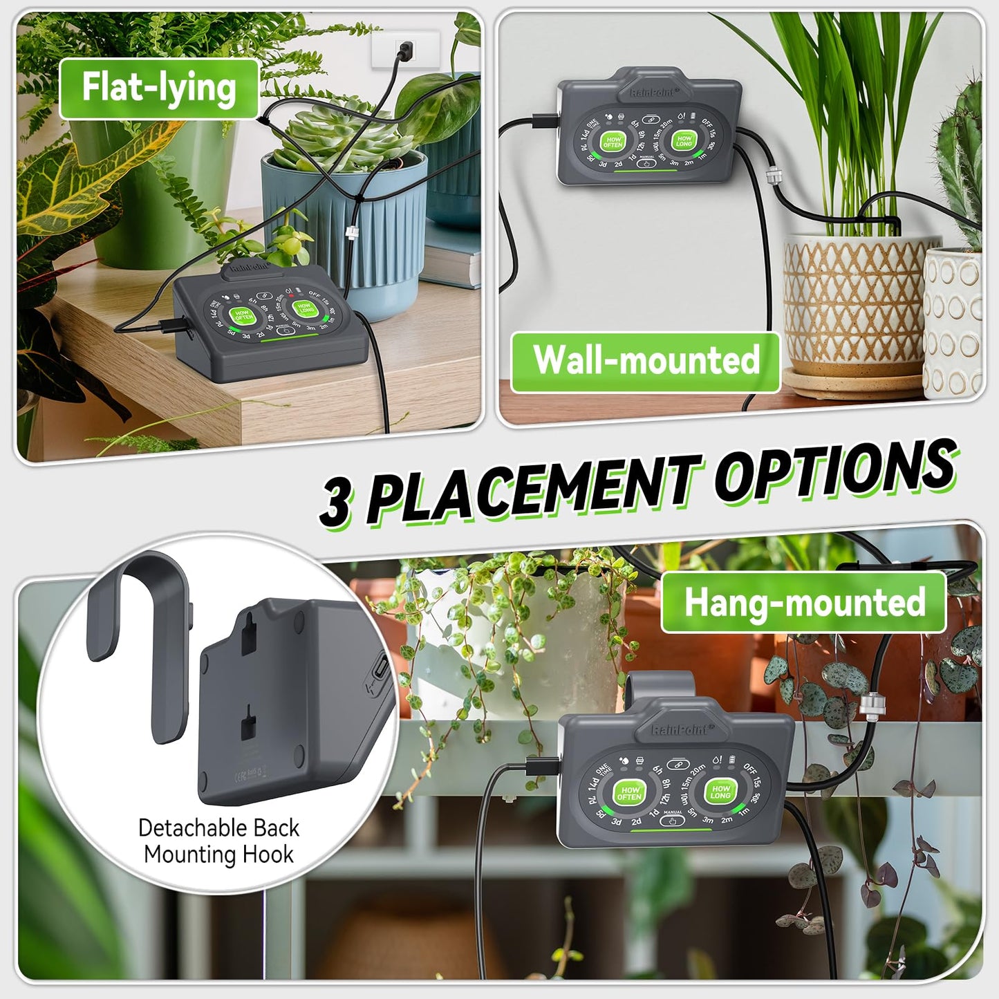 RAINPOINT Programmable Drip Irrigation System for Indoor Houseplant,Compact Dual-Powered Vacation Automatic Plant Waterer Self Watering Device While Away Low Water Auto Shut-Off (Water 10-15 Plants)