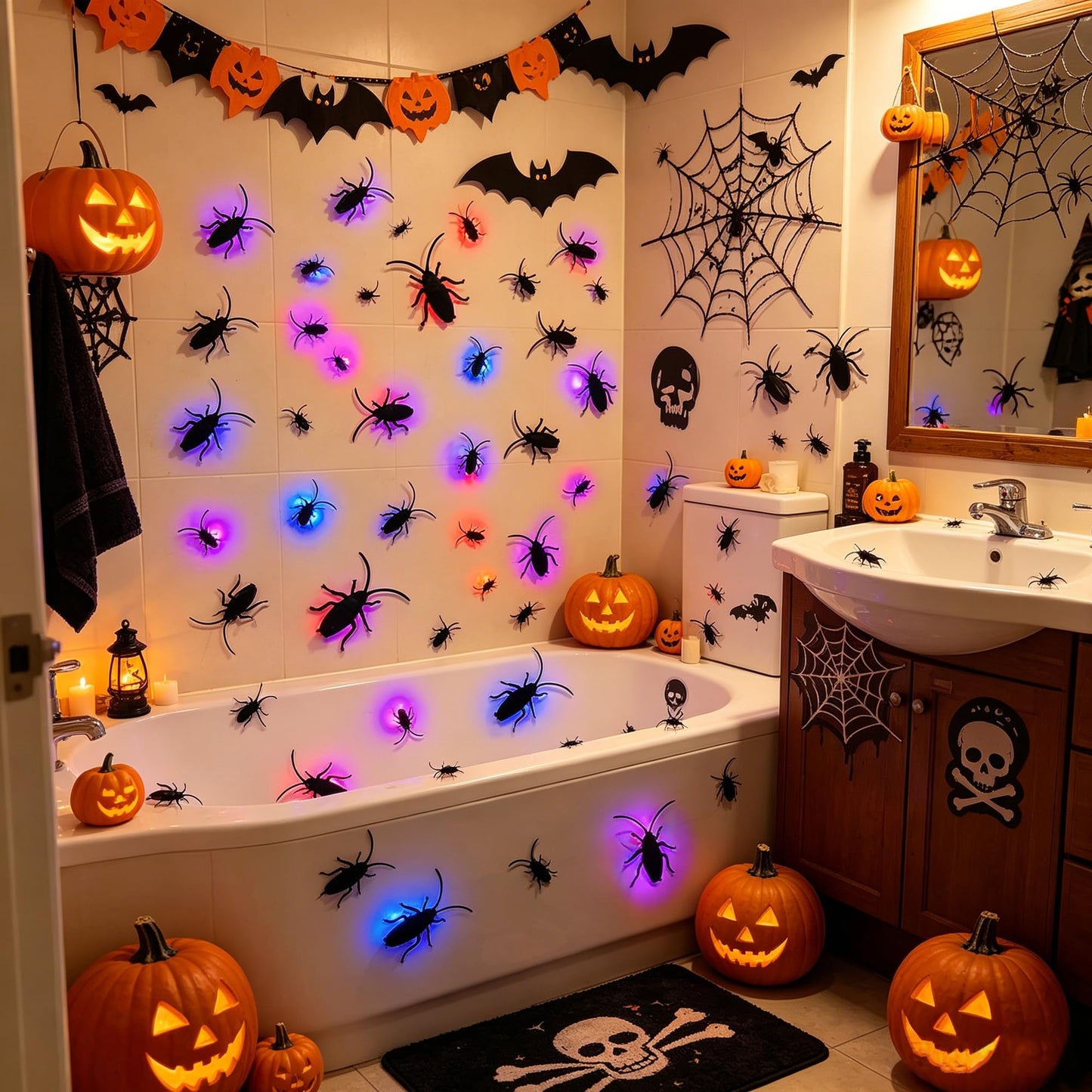 DR.DUDU 36 Pack Halloween Wall Decor 3D Cockroach Window Stickers