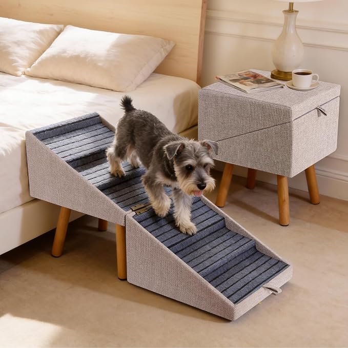 Dog Stairs for Small Dogs, 2-in-1 Pet Steps & Ottoman | Foldable Dog ramp for Couch, Non-Slip Wooden Pet ramp for Puppy Senior Injured Dogs (Light Brown, XXL(21.06H))