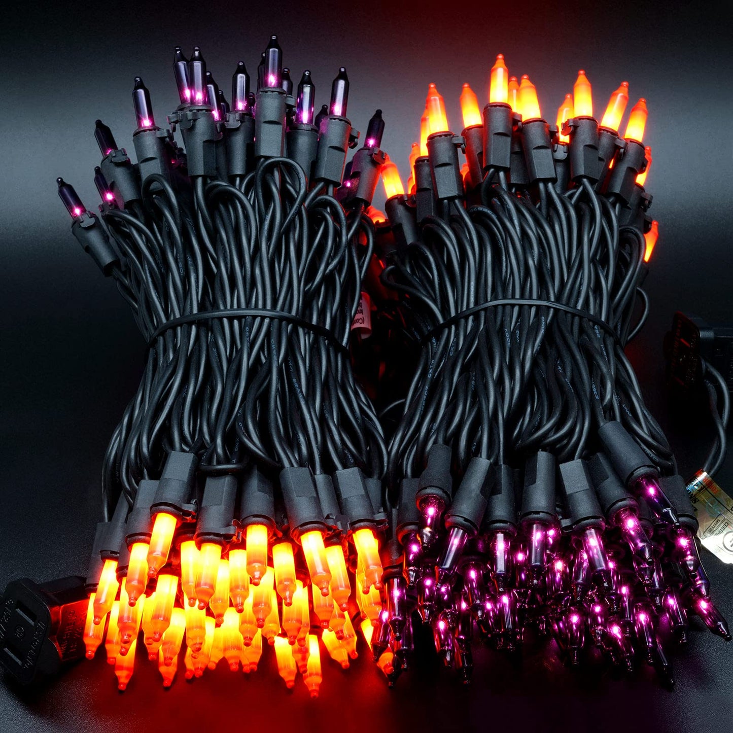 YULETIME 200 Orange & Purple Halloween Lights with Black Wire, Pack of 2 Sets 33 ft 100 Count UL Certified Christmas String Lights (Orange & Purple)