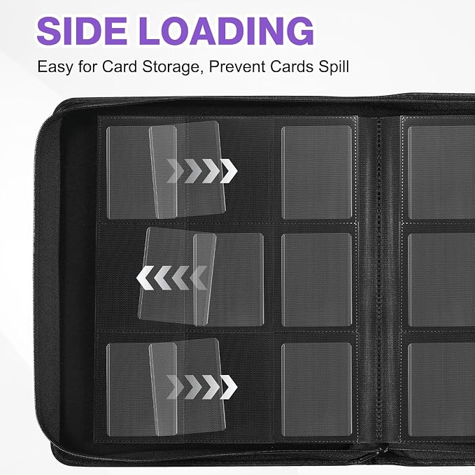 Toploader Binder, Holds 360 Toploaders, 100 Toploaders INCLUDED, 9-Pocket PU Cover Top Loader Binder for 3" x 4" Rigid Toploader, Ringless Double-Sided Toploader Card Binder for TCG, Sport Cards