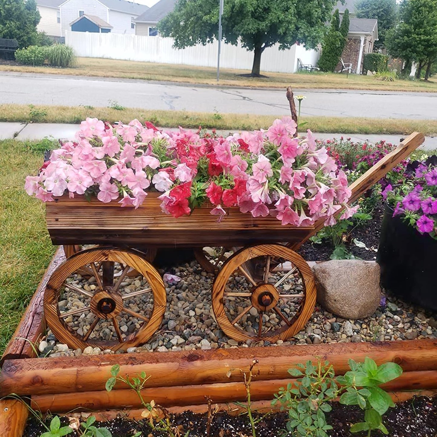FUCIHOMA Wood Wagon Flower Planter Pot Stand W/Wheels Home Garden Outdoor Decor