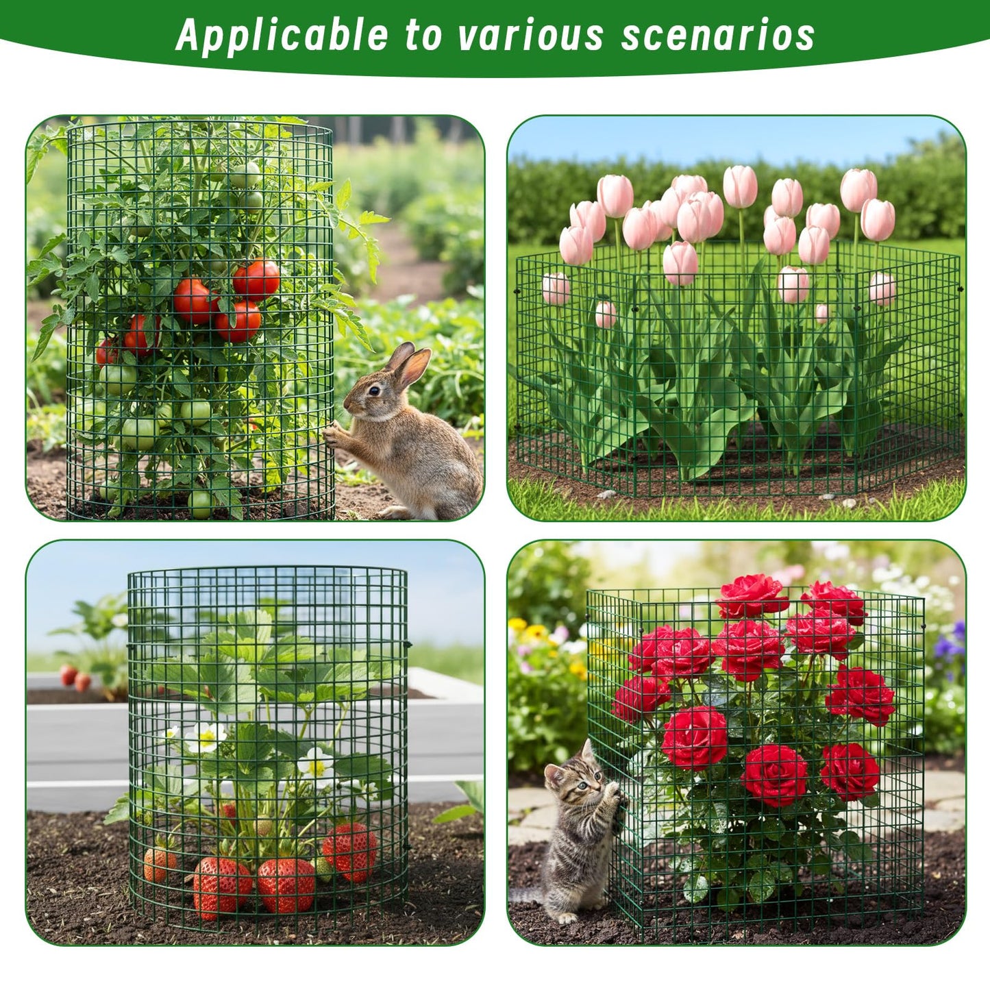 Plant Protectors from Animals - DIY Reusable Plant Cages for Outdoor Plants, Square Mesh Plant Covers Kits, 12"x12" Panels (6/18/30 Pcs) (30, Dark Green)