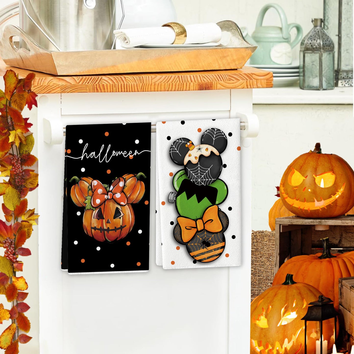 Flaircave Funny Halloween Kitchen Towels Decorative Set Cartoon Mouse Dish Towels Spooky Spider Web Party Decor Halloween Decorations for Home Party Door
