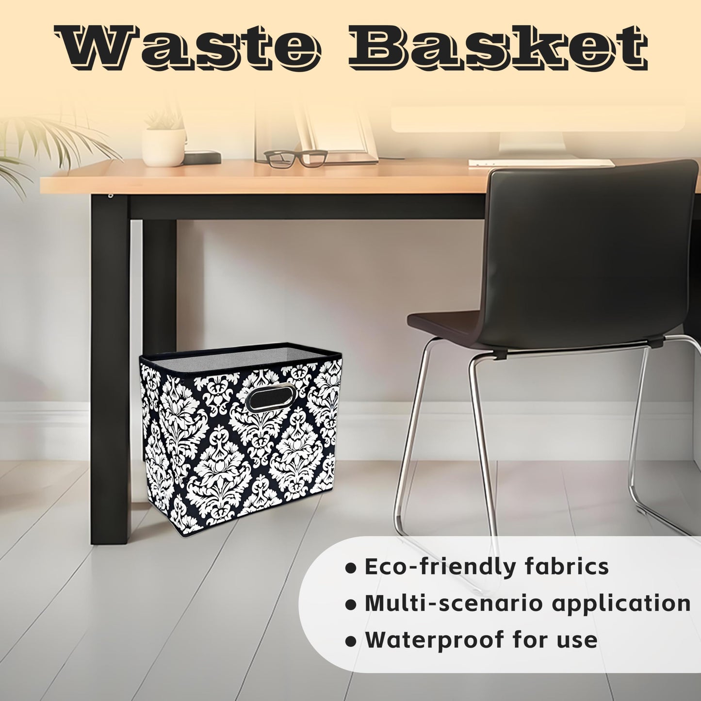 Fozxsvg Black 4.5 Gallon Fabric Trash Can, Waterproof Cute Waste Basket, Decorative Trash Bin for Bedroom, Office, Living Room, Kitchen