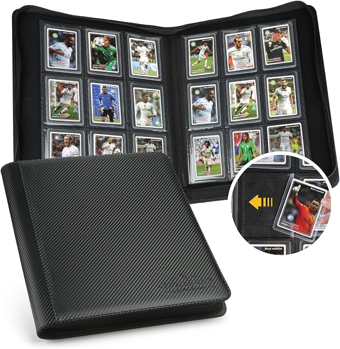 Toploader Binder,Toploader Hard Cases, 9-Pocket Pages Sleeves Hold up 288 Cards.Toploader Card Binder with Sleeves for “3×4” rigid,Card Holder(black)