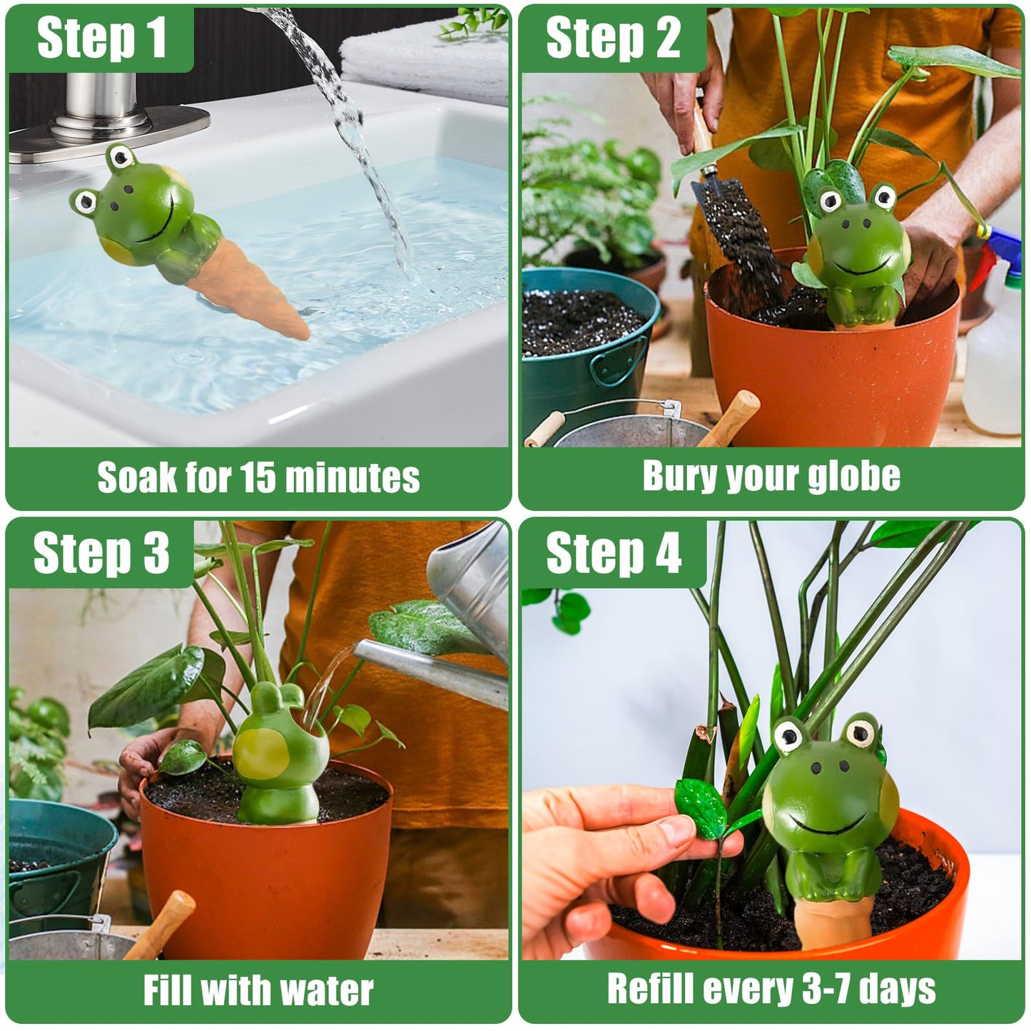 4PCS Terracotta Self Watering Spikes, Frog Shaped Self Watering Globes, Slow Release Self Watering Planter Insert, Plant Watering Globes for Indoor and Outdoor Plants