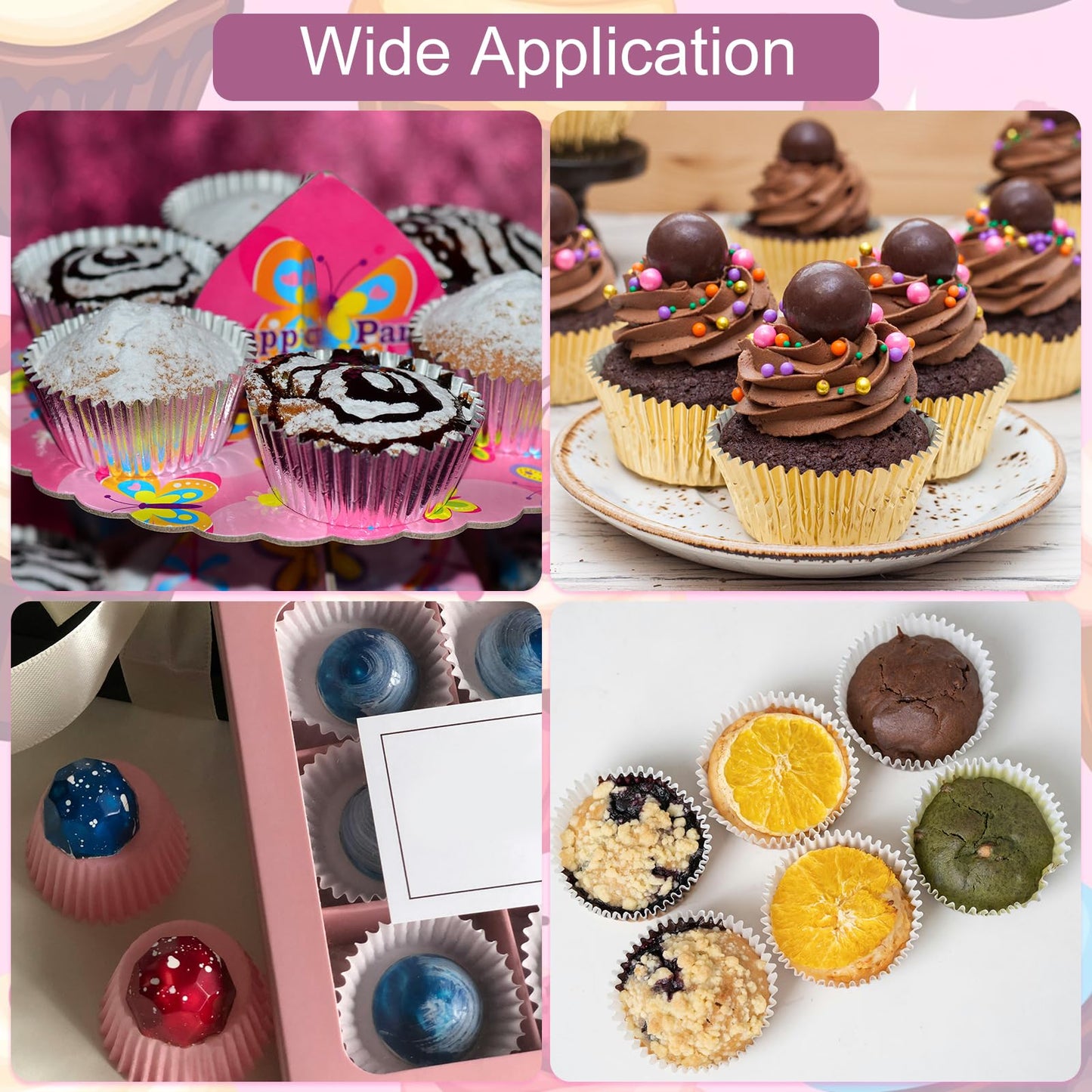 HARFINGTON 400 Count Champagne Foil Muffins Cupcake Liners Standard Size Metallic Baking Cups Wrappers Greaseproof for Party Wedding Birthday