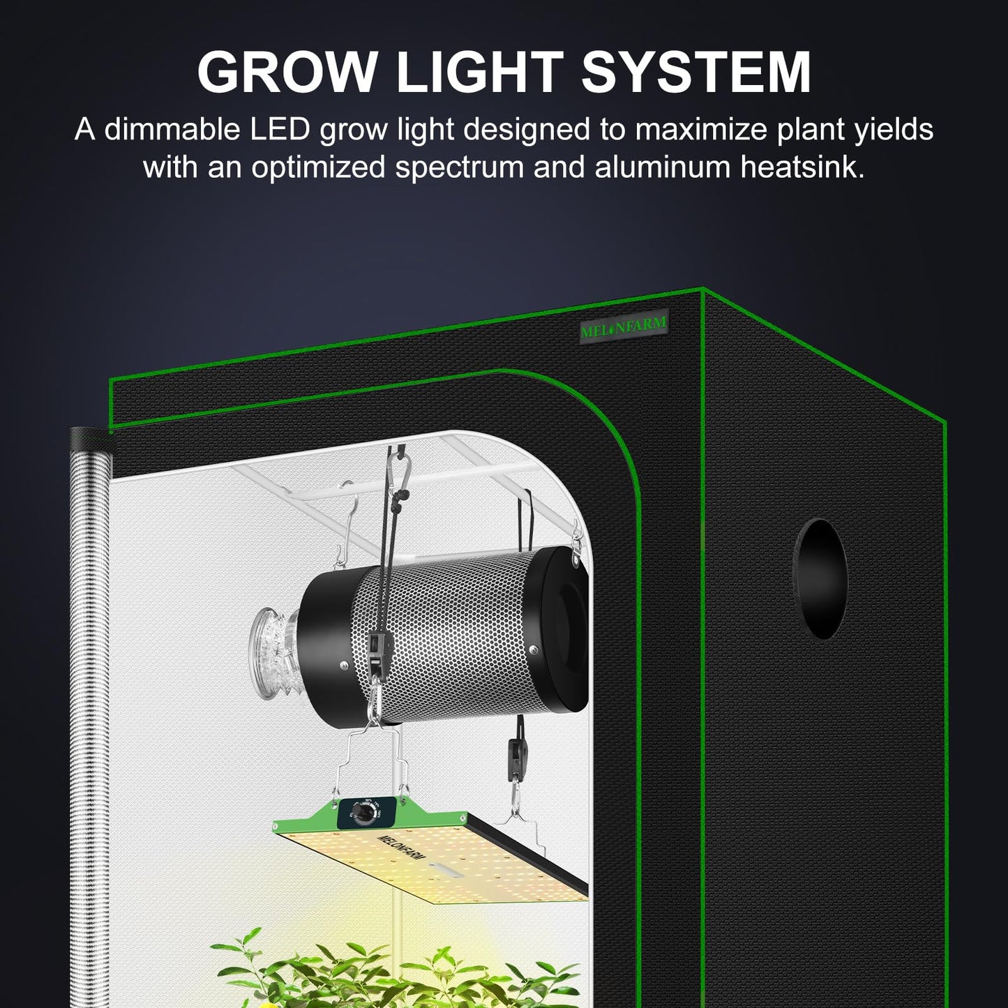 MELONFARM Grow Tent Complete Setup, 100W Full Spectrum LED Grow Light &48"x24"x60"Grow Tent Bundle, 4" Efficient Airflow Ventilation System with Soundproof Duct Connector