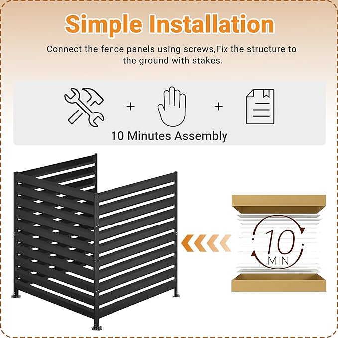CJF Outdoor Privacy Screens, 42" H x 38" W Metal Air Conditioner Fence Panels, Pool Equipment Enclosure, Trash Can Screens Fence Kit for Outside Backyard Patio(Black/3-Panel)
