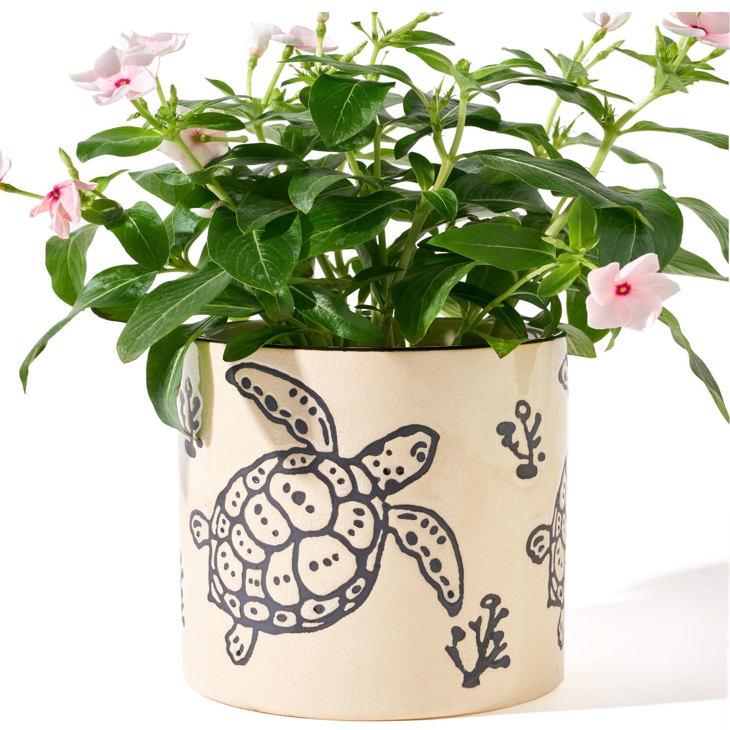 5 Inch Ceramic Plant Pots with Drainage Holes, Small Round Flower Pots for Indoor Plant, Unique Animal Flower Planters (Sea Turtle)