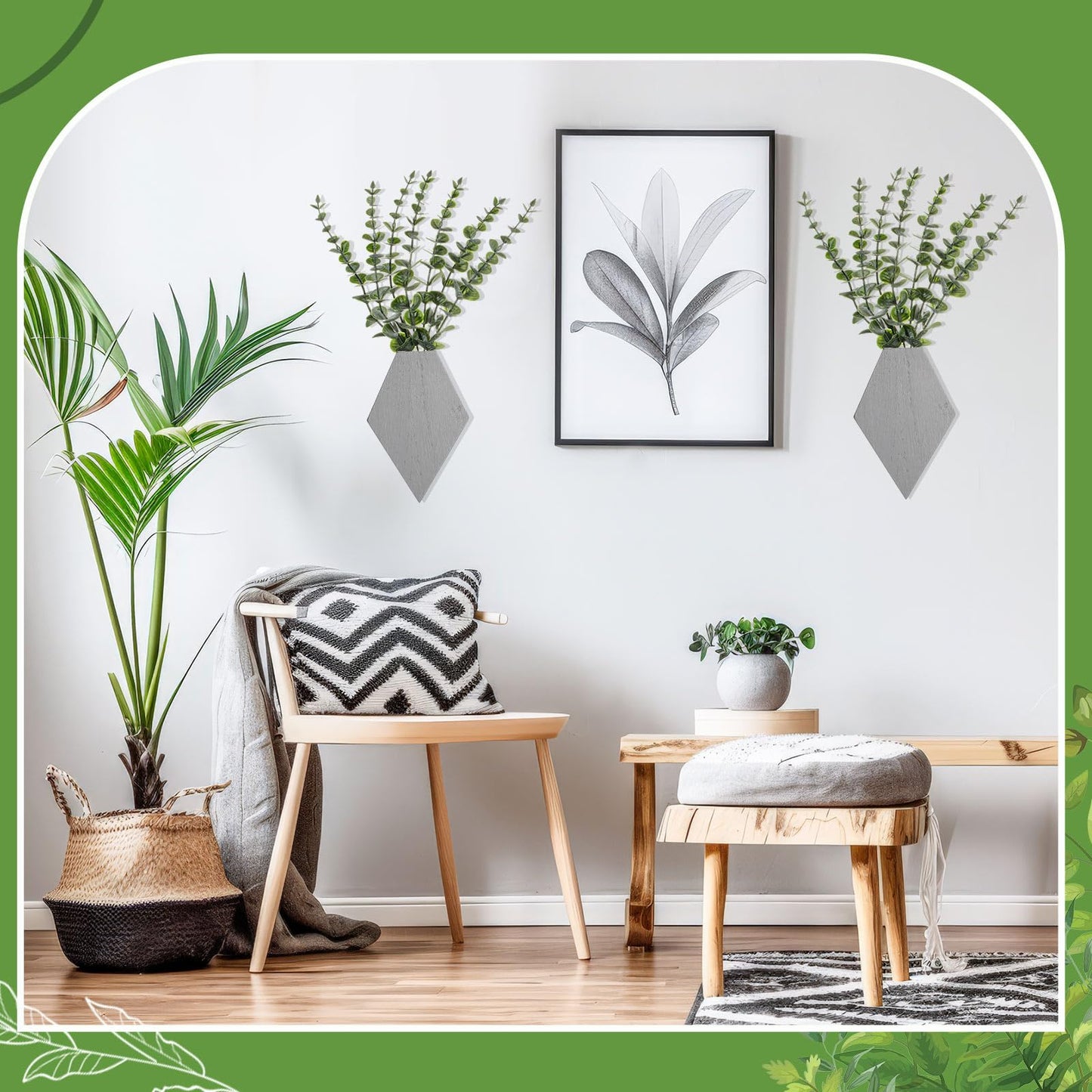 Chunful Wooden Wall Planter Decor Hanging Fake Plants Greenery Flowers Holder Vase Boxes for Wall Farmhouse Bohemian Living Room Bedroom Kitchen Office Indoor Decoration (Light Gray,2 Pcs)