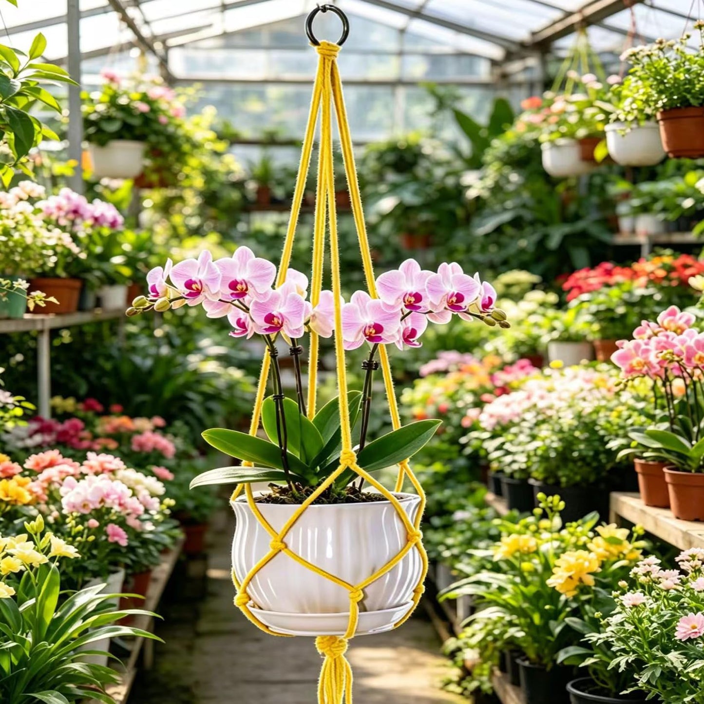 Markeny Macrame Plant Hanger, 4 Pieces Colourful Large Macrame Rope Hangers for Garden Patio Home Decor