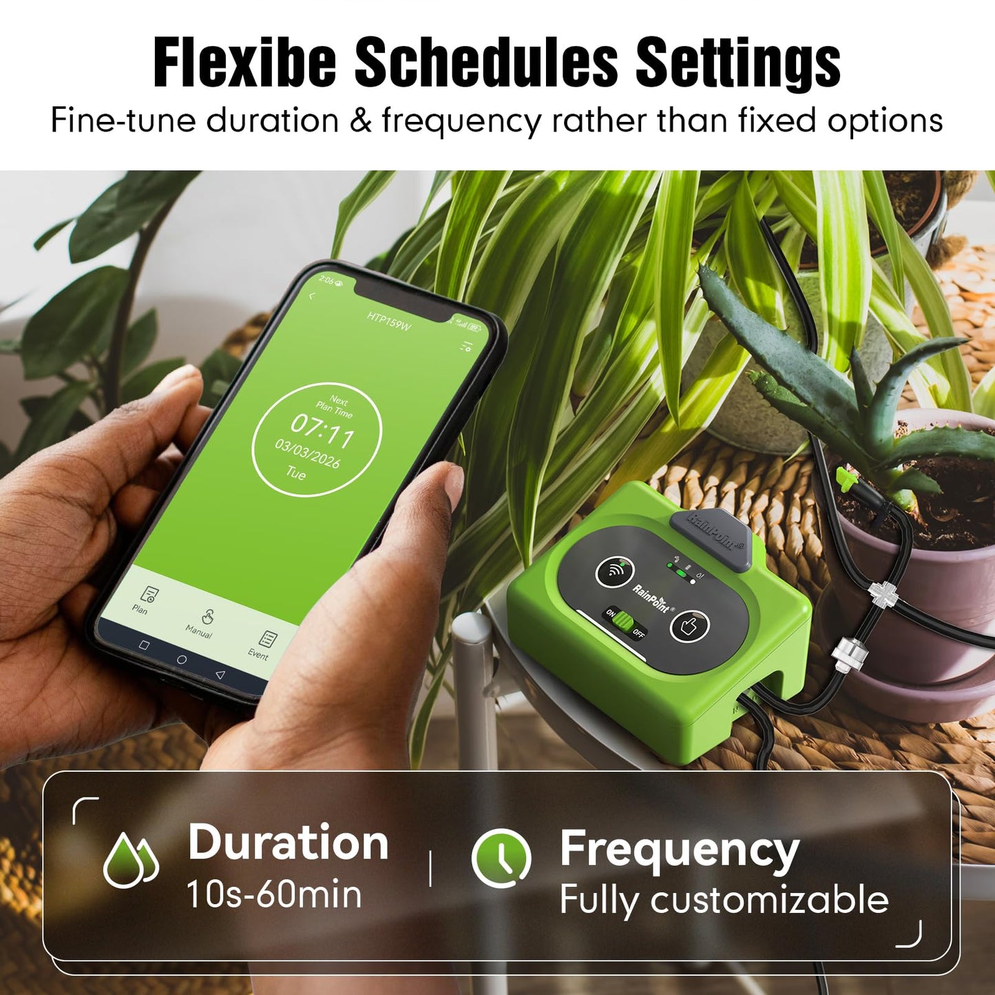 RAINPOINT Direct WiFi Automatic Plant Waterer System,APP Control WiFi-Enable Smart Indoor Drip Irrigation Kit,Rechargeable Battery Backup Local Storage Push&Email Notification Water 10-15 Plants