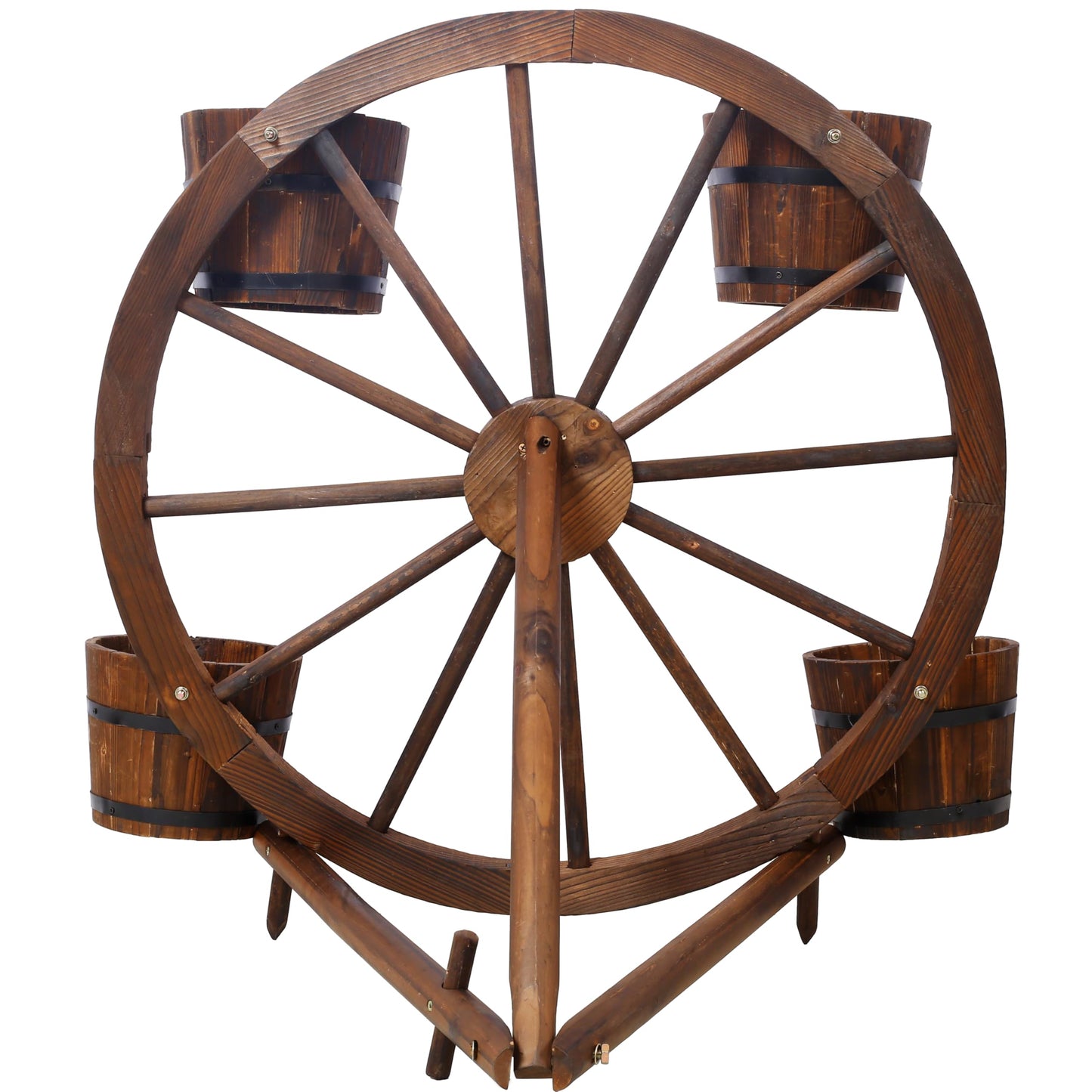 DRIFFY Wood Wagon Wheel Garden Planter - Wagon Wheel Barrel Planter Display for Indoor Decor Outdoor Patio Lawn Garden Backyard