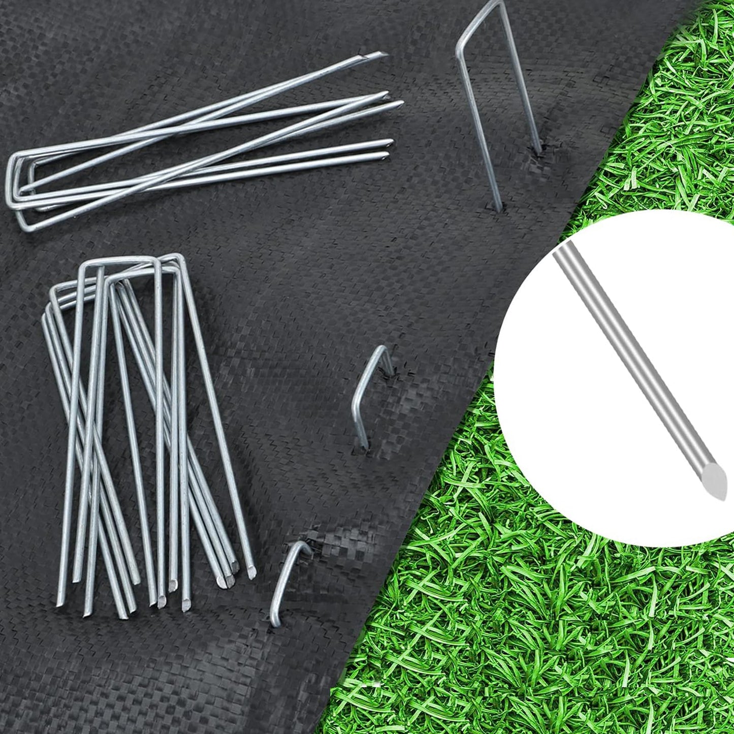 BEBEKULA 100 Pack 6 Inch Garden Stakes, Galvanized Landscape Staples for Weed Barrier Fabric, Heavy Duty Sod Pins Securing Pegs Netting Ground Sheets Irrigation Tubing (12 INCH-50Packs)