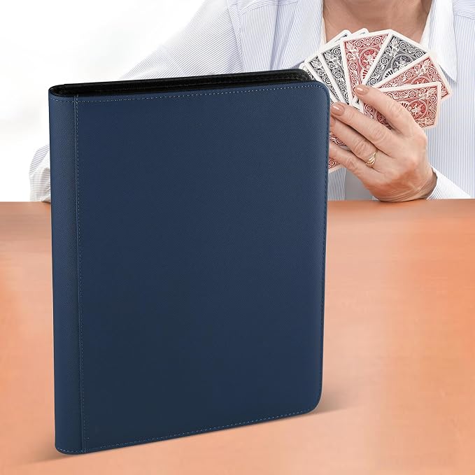 12 Pocket Ringless Side Loading Trading Card Binder, 720 Cards PU Fixed Page Zipper Card Album for TCG Sports Game Cards, Not Fit Top Loaders (Dark Blue)