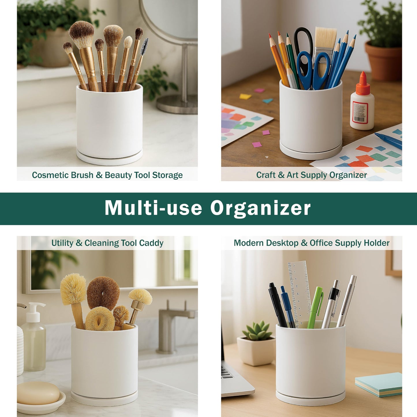 D'vine Dev 360° Rotating Utensil Holder – 7.2" Kitchen Utensil Crock for Countertop, Modern Cooking Tool Organizer for Kitchen Storage & Décor, Set of 2, Oatmeal, 72-Y-D-2