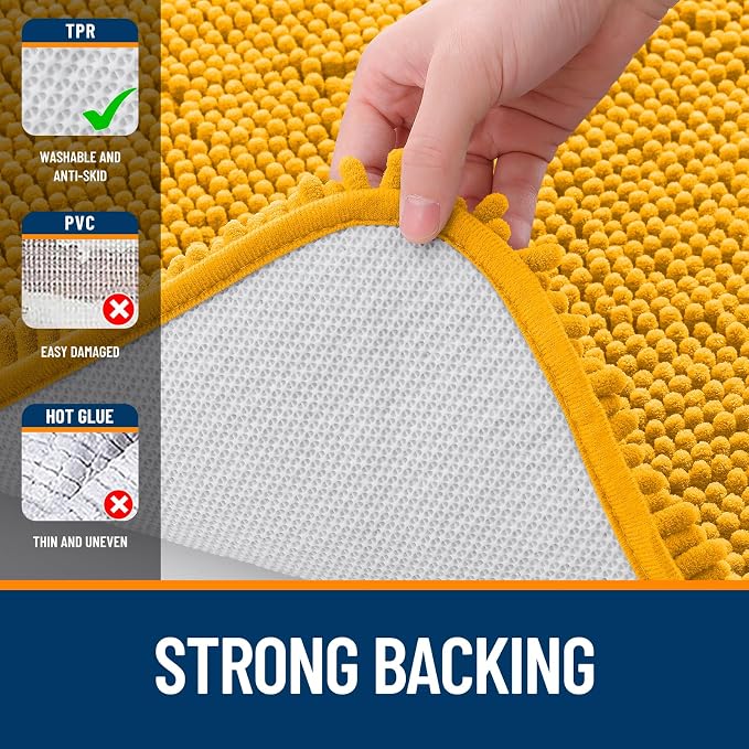 OLANLY Bathroom Runner Rugs 47x17, Soft Absorbent Chenille Bath Rugs, Rubber Backing Quick Dry, Machine Washable Long Bath Mats for Bathroom, Tub and Shower, Home Decor Accessories, Golden Yellow