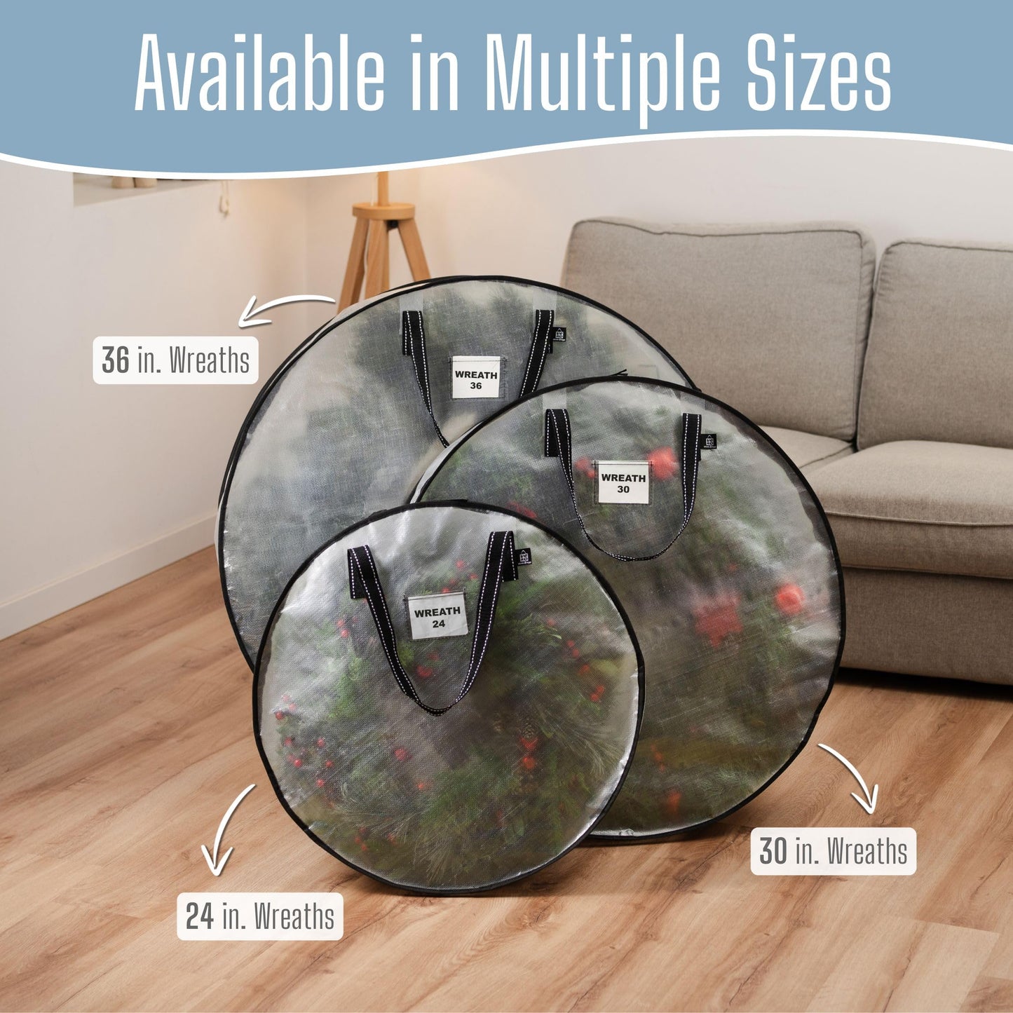 VENO 24 Inch Wreath Storage Container, 4 Pack Clear Round Christmas Wreath Storage Bag, Heavy Duty Clear Holder with Wall Hanging Handles