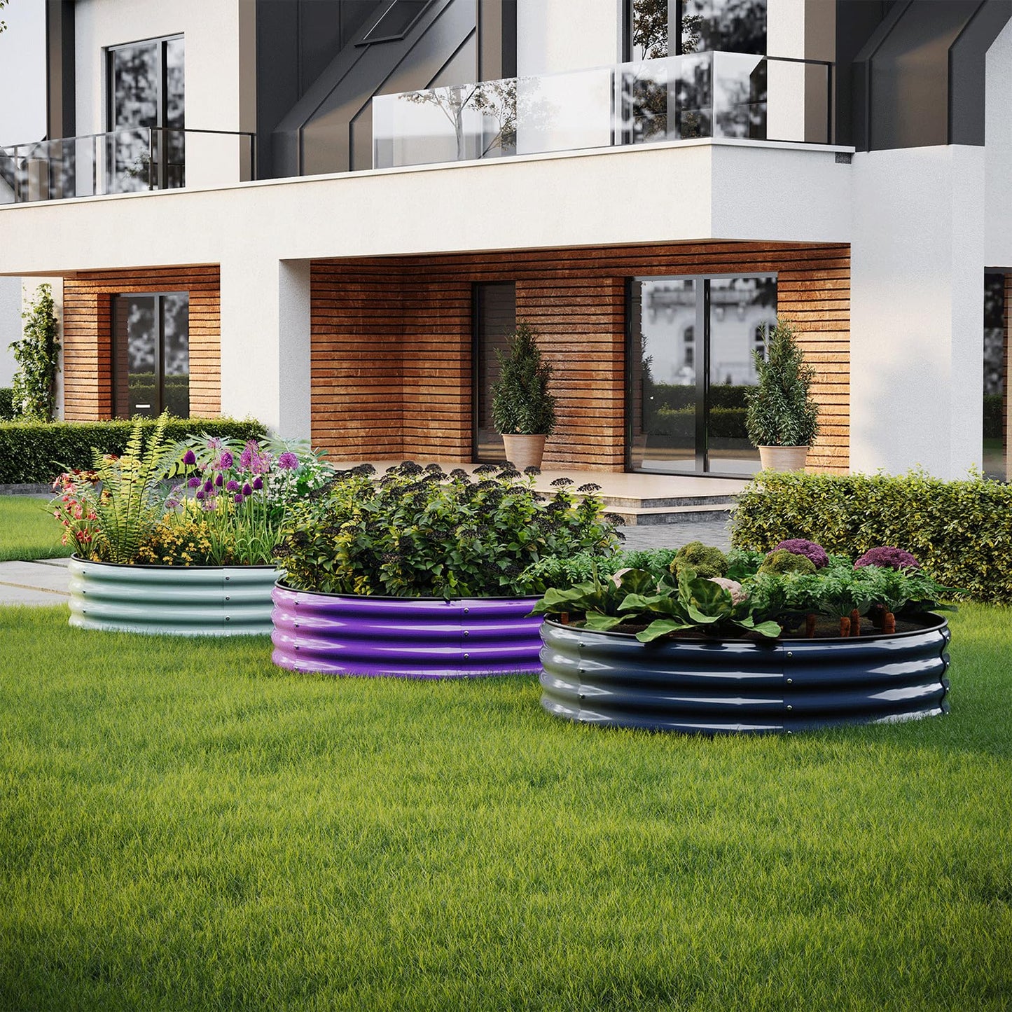 ZFHgarden Galvanized Metal Planter Round Raised Garden Bed Kit for Gardening Outdoor,2x2x1ft Grow Garden Box Raised Flower Bed,Round Galvanized Planter Outdoor Metal Fire Pit Ring