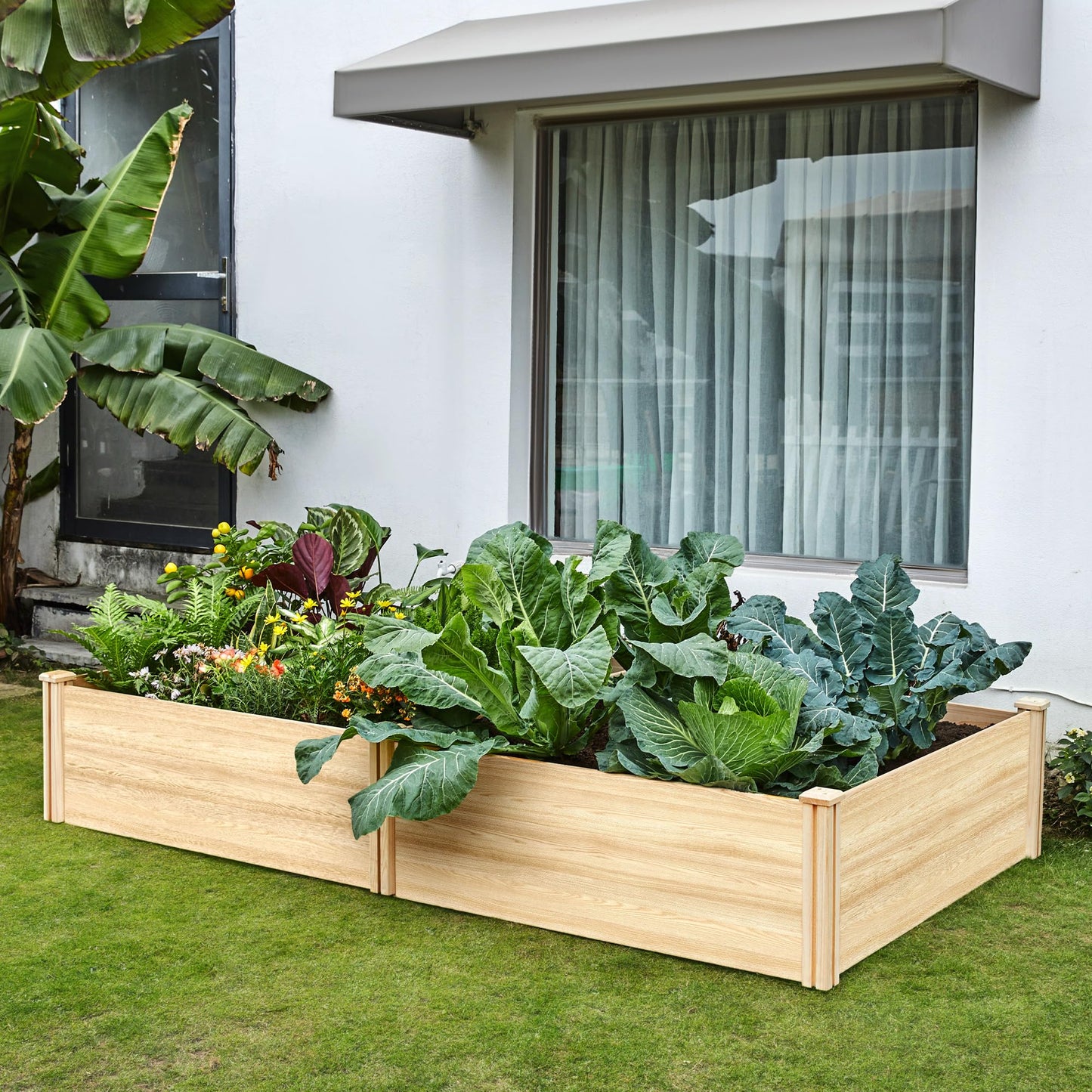 SPECRAFT 8x4 Ft Wood Raised Garden Bed, Durable 15 Inch Depth Planter Box for Vegetables, Herbs, and Flowers, Ideal for Outdoor Gardening with Open Base