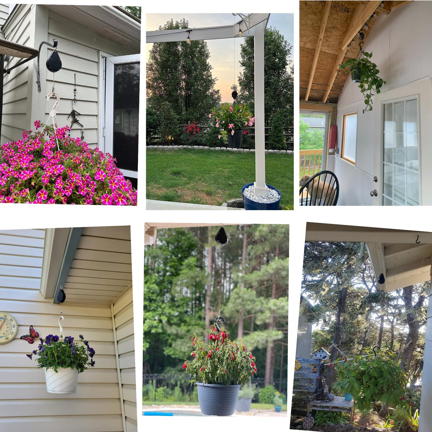 Kitwinney Retractable Plant Hanger System - Adjustable Plant Pulleys for Effortless Plant Raising/Lowering, Heavy Duty Indoor/Outdoor Use with Flower Pots, Hanging Baskets & Bird Feeders (Black, 2PCS)