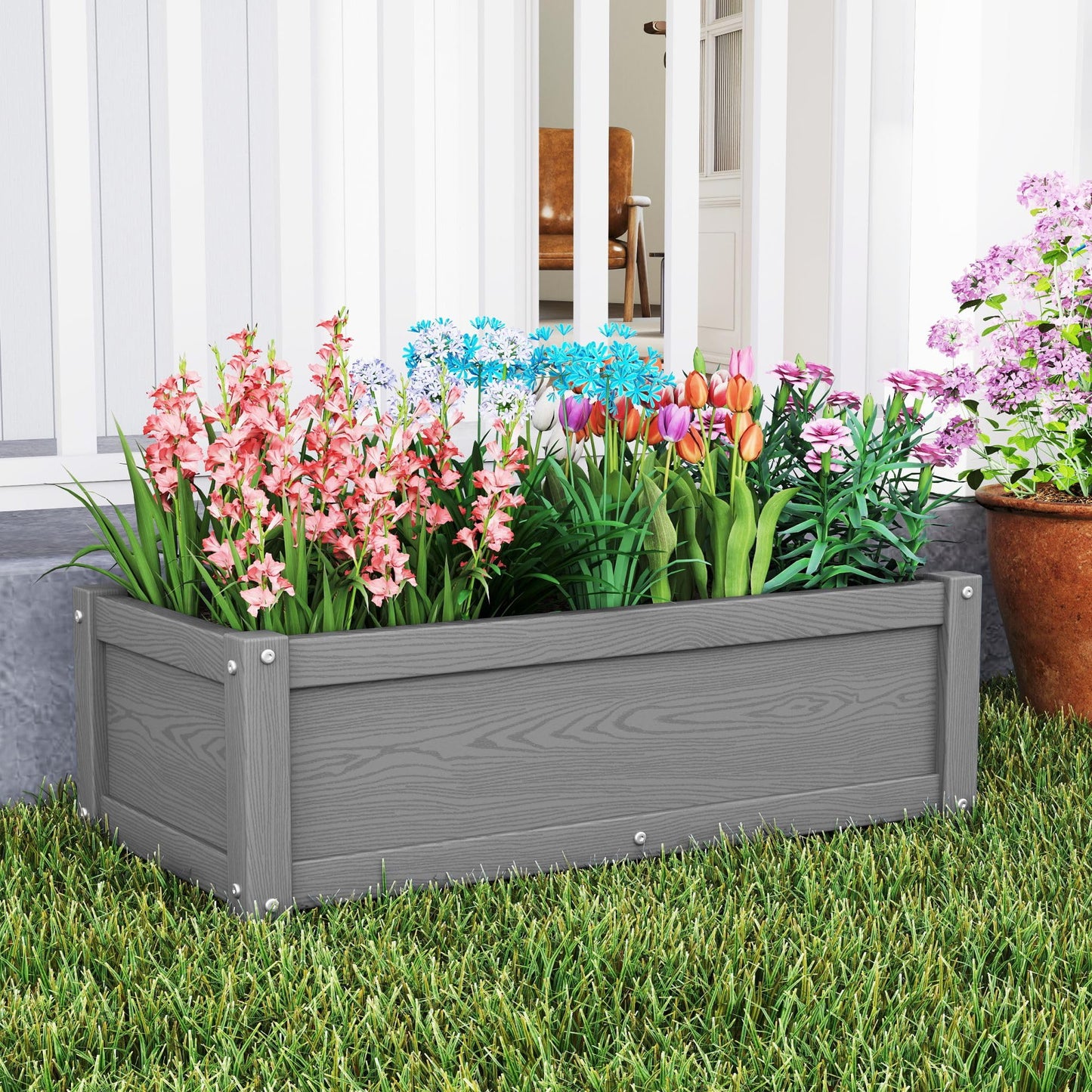 KETOYARK HDPE Raised Planter Box Outdoor,Rot-Resistant and Non-Cracking,Small Raised Beds for Gardening 29.5 * 14.4 * 9.8 in for Yard,Lawn,Outdoor Planter Boxes Rectangle with Drainage Holes Gray