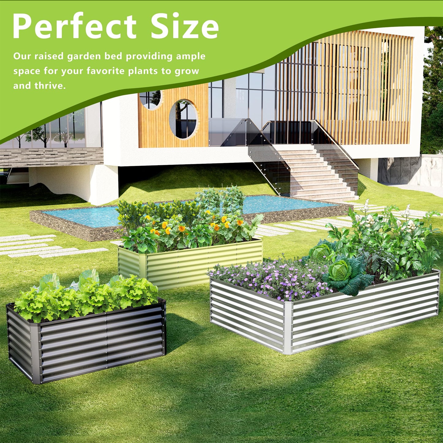 Ayen Guard 8x4x2FT Galvanized Raised Garden Bed,Galvanized Planter Boxes Outdoor, Large Metal Raised Garden Beds for Vegetables-Silver