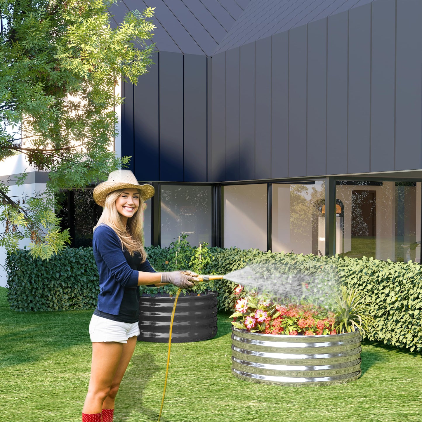 DIIYIV 3Pack 3x3x1ft Galvanized Raised Garden Bed, Planter Raised Garden Beds Outdoor, Round Clearance Raised Garden Beds for Gardening Vegetables