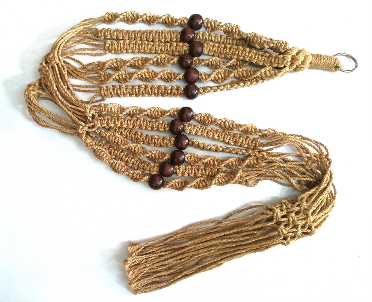6 Legs Macrame Plant Hanger Natural Hemp Rope Plant Hangers with 12 pcs Round Wood Bead, 65-inches Length for 10" Pot (Without White Pot and Plant) (Brown)