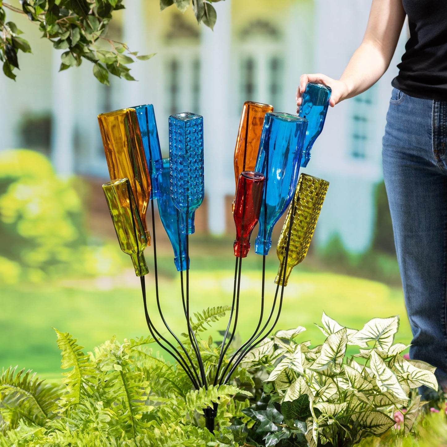 Evergreen Garden Glass Bottle Tree Bush | Wine Bottle Trees for Garden Outside | Decorative Bottles Holder for Outdoor Wedding Christmas Party Decoration (Bottles Not Included)