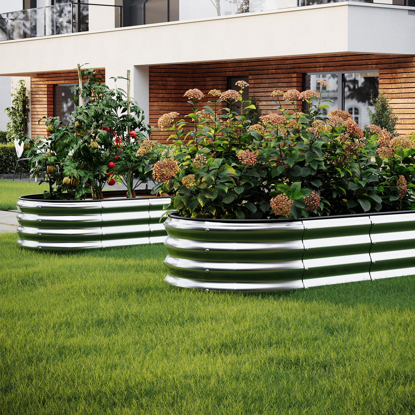 Galvanized Metal Planter Raised Garden Bed Kit for Gardening Outdoor 2x2x1ft Round Galvanized Steel Fire Pit,Steel Fire Pit Silver for Backyard, Camping, Bonfire