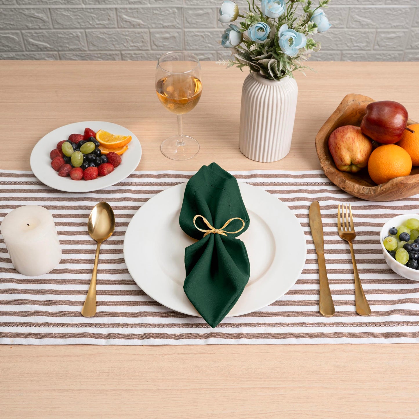 Blue Needles Set of 6 Hemstitch Linen Napkins 100% Cotton Forest Green Cloth Dinner Napkins 18x18 inches, Soft, Reusable, Absorbent, Washable, Ideal for Spring Summer Easter Parties & Everyday Use