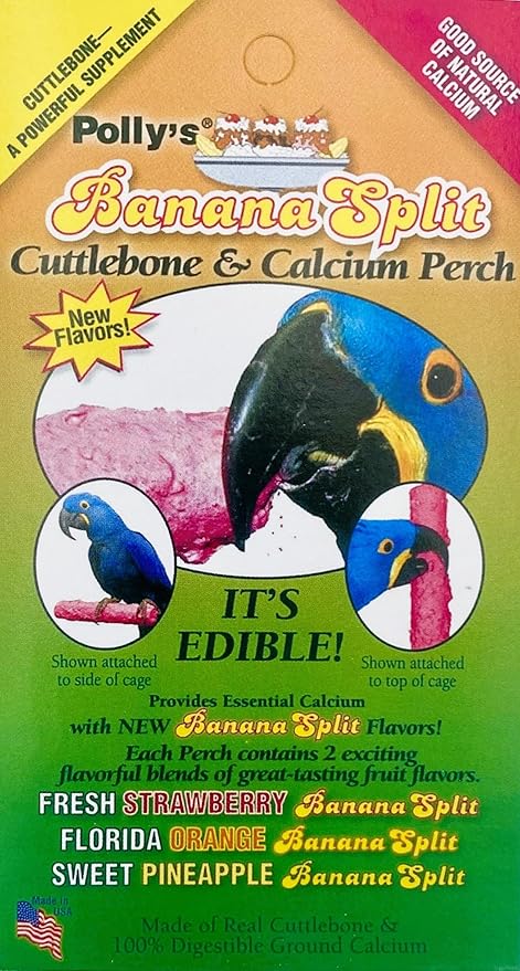 Polly's Edible Cuttlebone Calcium Bird Cage Perch for Budgies, Parakeets, Amazons, Blue & Golds, Macaws and Cockatoos.… (Strawberry, Medium)