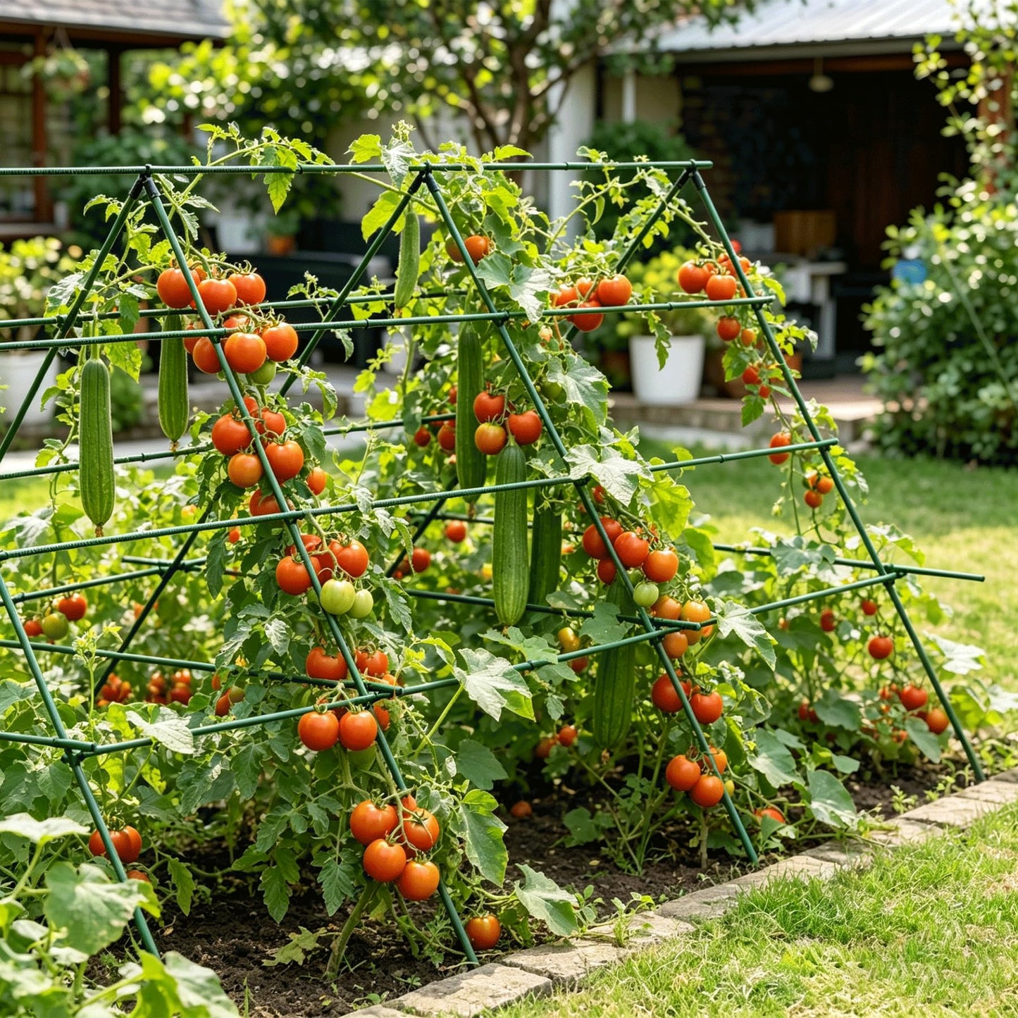 Orgrimmar 26 PCS 57" Garden Support Stakes Plastic Coated Deformable Climbing Plant Trellis Plant Climbing Frame for Tomato Cucumber Eggplant Vine Vegetable (57 Inch)