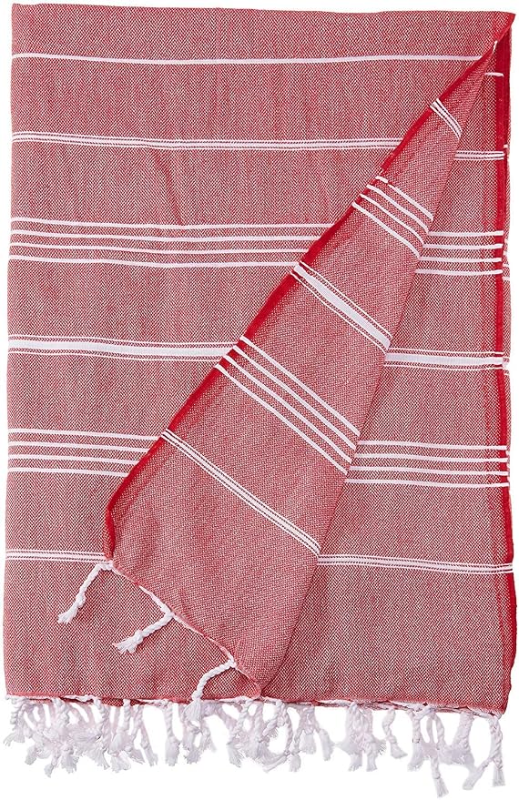 Bersuse Towels Anatolia XL Beach Blanket Throw Blanket Turkish Towel 100% Cotton Extra-Large Quick-Dry Lightweight Premium Peshtemal Towel - 61x82 Inches, Red (Set of 6)