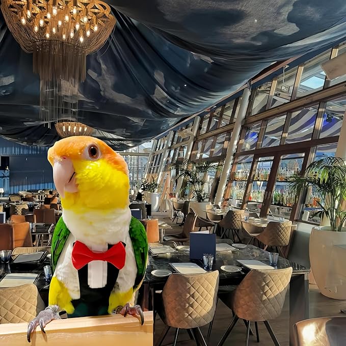 Bird Harness Leather Set Tuxedo Flight Suits with Nappy Diapers Waterproof Inner Layer Urine Wet for Parrot Cockatiel Conure Parakeet Macaw Budgie (XXL)