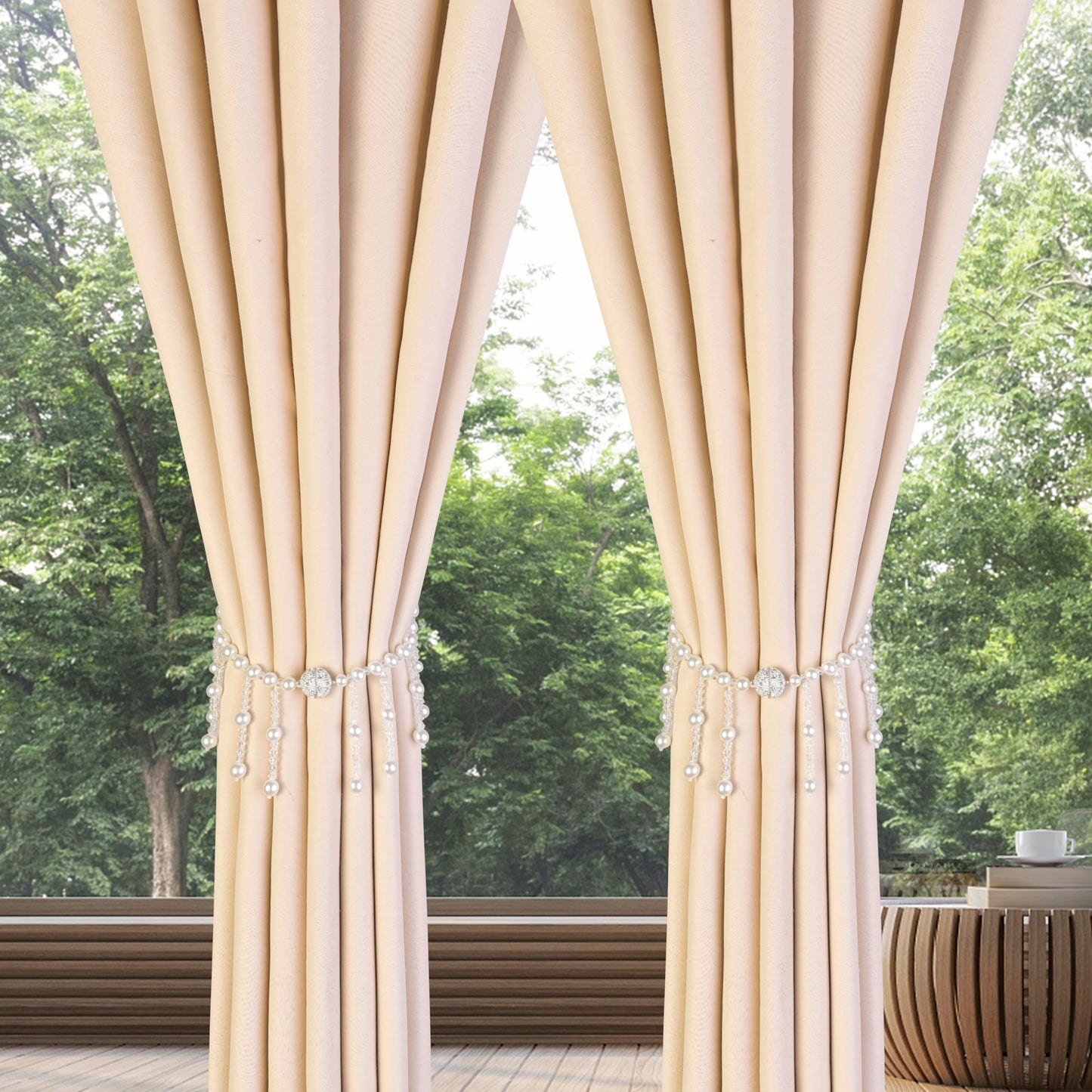 SUQ I OME 1 Pair Magnetic Pearl Curtain Tieback, Crystal Sheer Window Curtain Holder for Drapes, Home Office Bedroom (Tassels)