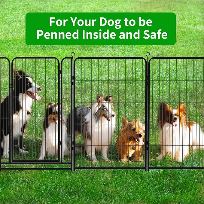 Kfvigoho Dog Playpen Outdoor Extra Wide 12 Piece Panels Heavy Duty Dog Fence 47" Height Anti-Rust with Doors Portable for RV Camping Yard, Total 32FT, 79 Sq.ft, Snowy Black