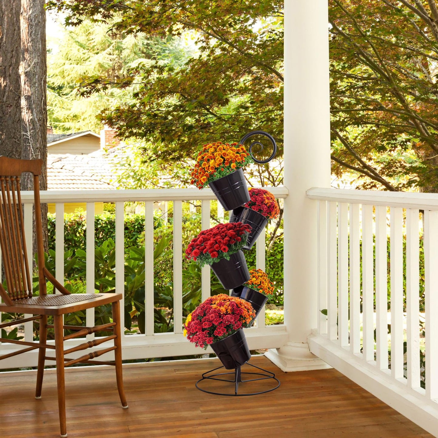 Esterno Hanging Flower Pot Tiered Stand (Black), Metal Outdoor Stacking Planter