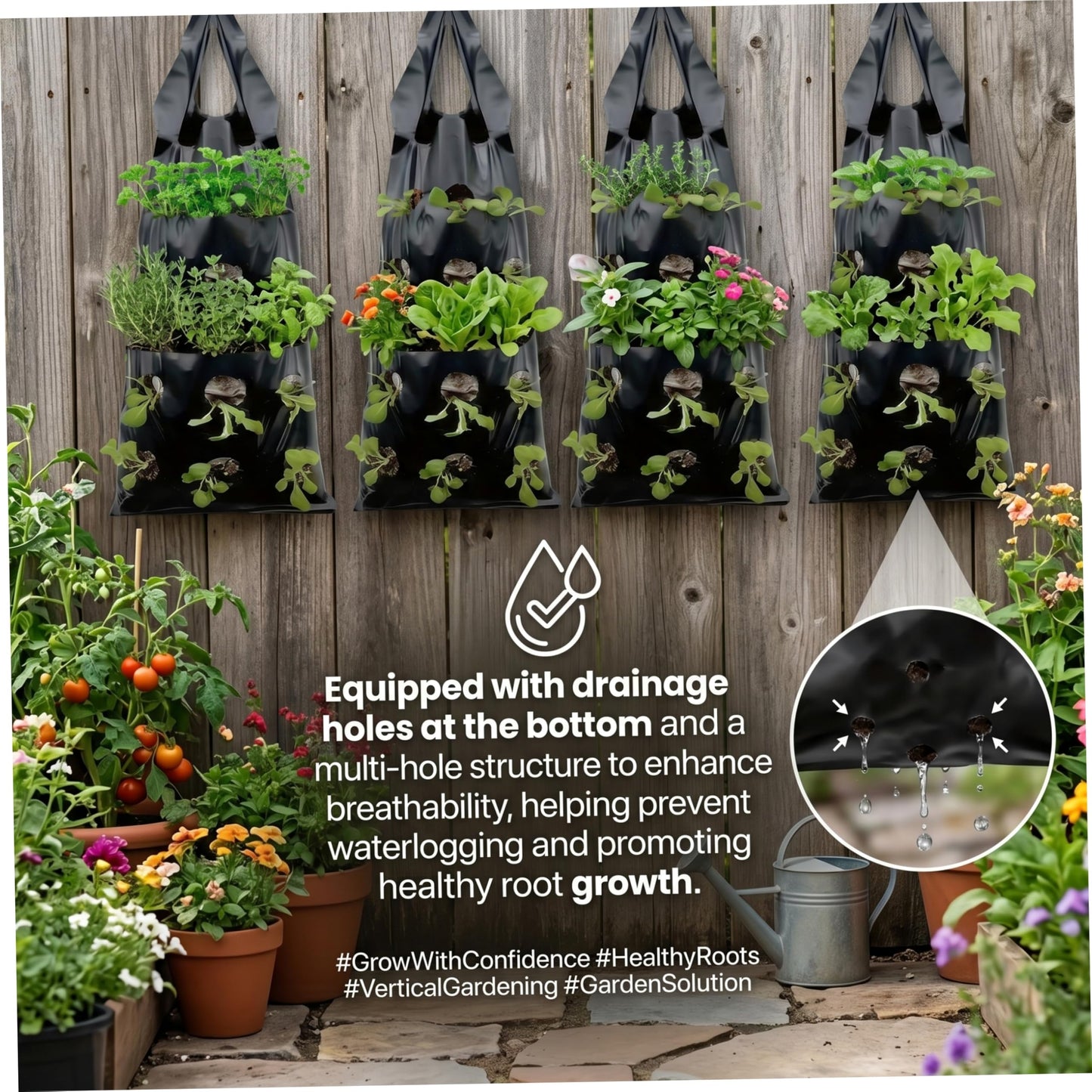 Ginwrek Strawberry Planter 20PCS Hanging Strawberry Planter, 9x21inch Grow Bags Space-Saving Ventilate Hanging Grow Bags for Balcony & Garden, Black