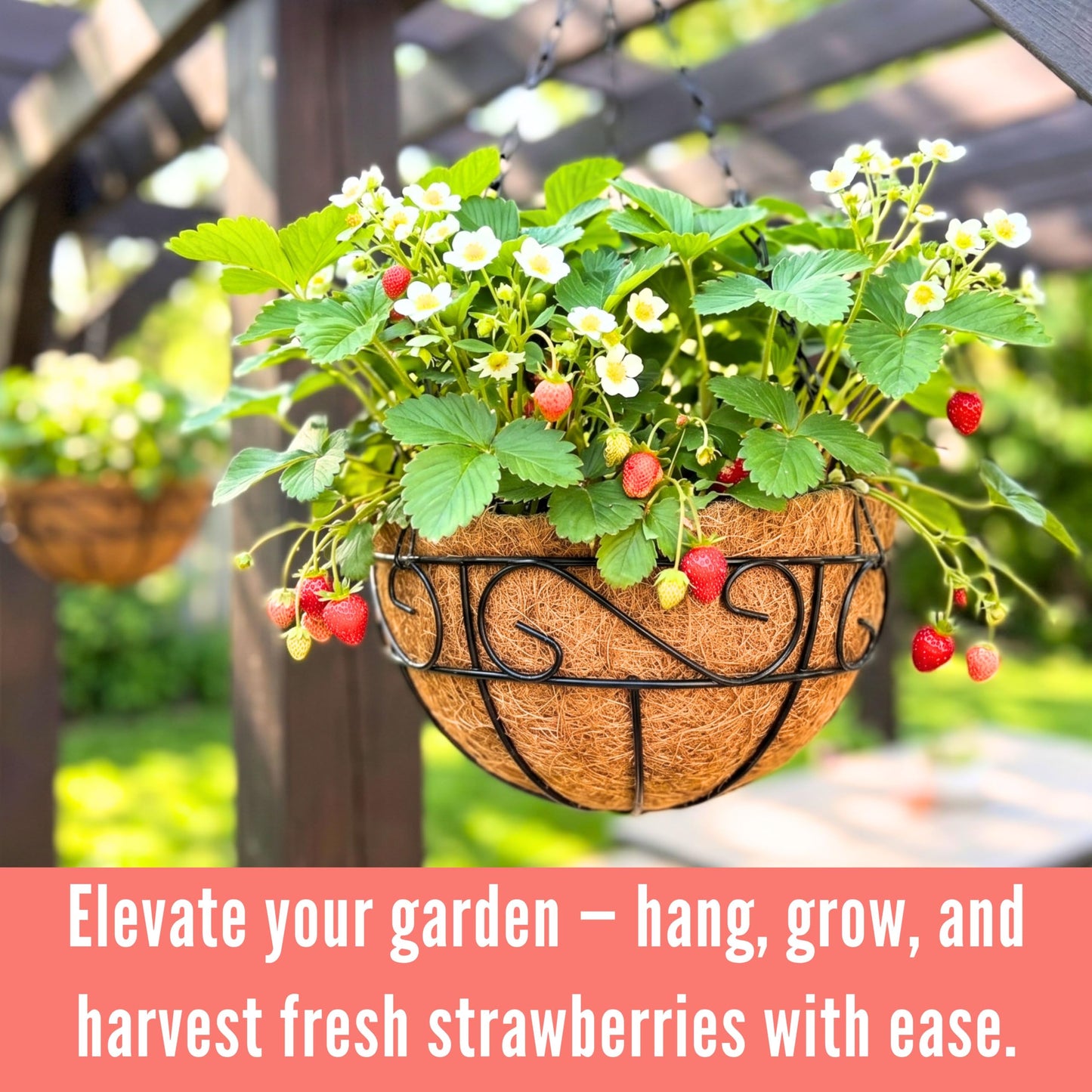 LaLaGreen Hanging Planter for Outdoor Plants (18 Inch, 2 Pack) Black Hanging Baskets with Coco Liner, Also Available in 8/12/14/16/18/20 Inch and Different Shapes Balcony Porch Farmhouse Country Decor