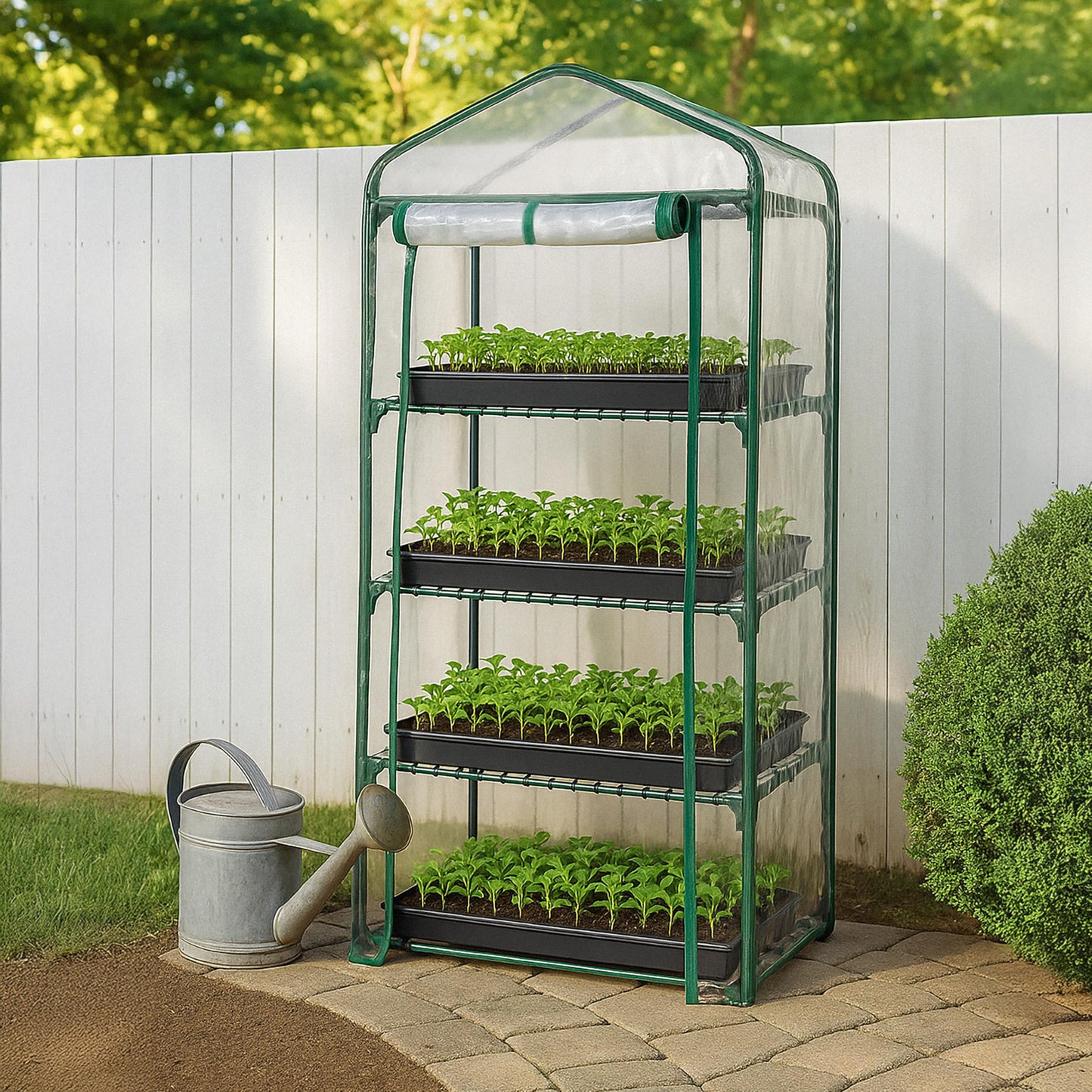 Miracle-Gro 23" x 17" x 57" 4-Tier Indoor/Outdoor Mini Greenhouse Plant Tent, All-Season Compact Plant Growth Accelerator with PVC Cover and Roll-Up Zipper Door, Clear