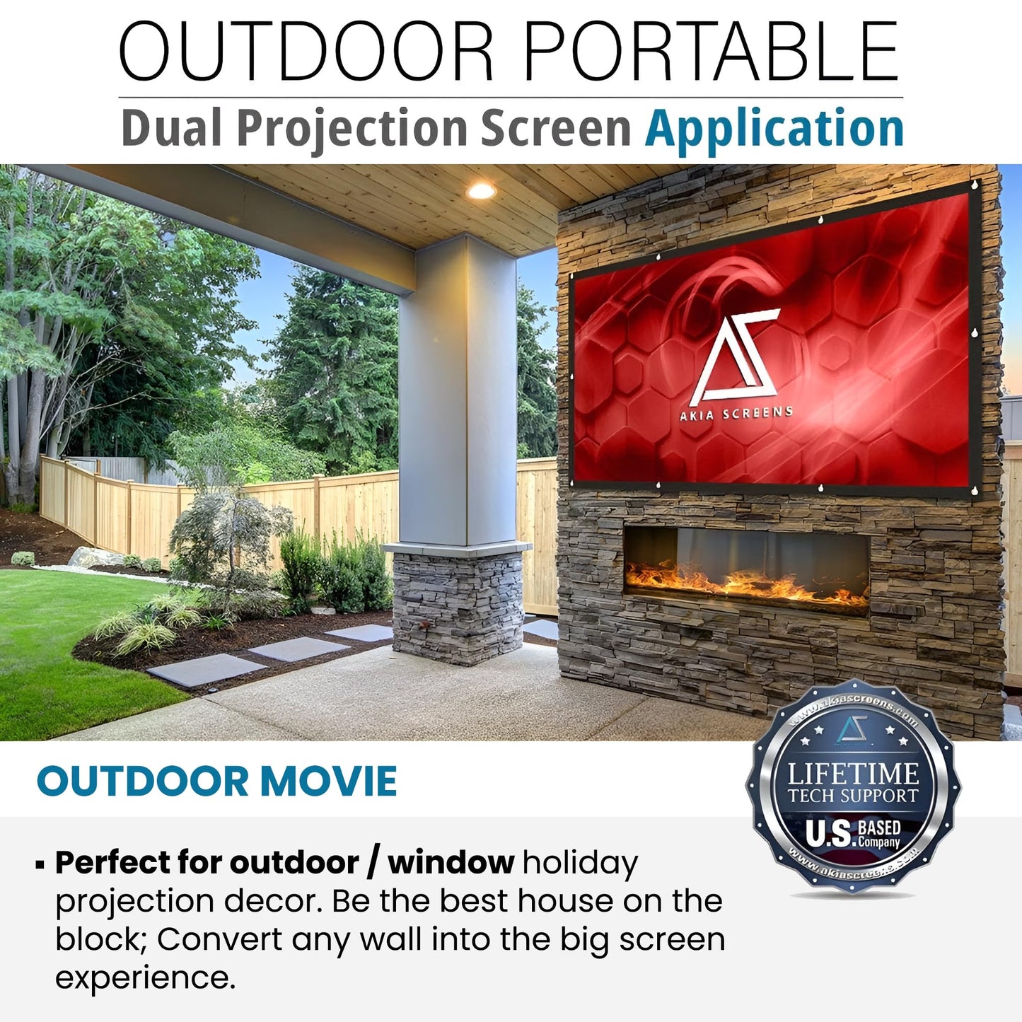 Akia Screens 120" Dual Projection Projector Screen, 16:9 Front & Rear, Portable Foldable Anti-Crease, 8K / 4K Ultra HD Ready Indoor Outdoor Home Theater Screen, AK-DIYOUTDOOR120H1.