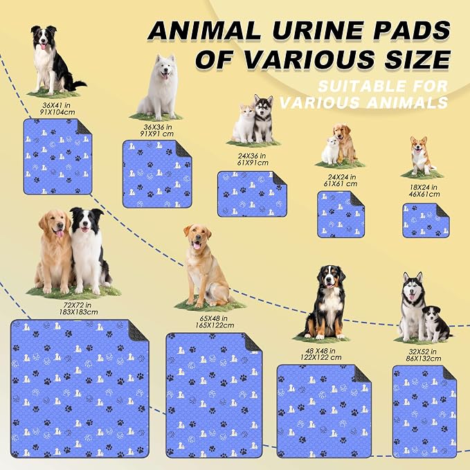 WanpeeGoo Washable Pee Pads for Dogs, 2 Pack Absorbent Reusable Training Dog Pads Pet Puppy Pads, Non-Slip Potty Pads for Whelping, Playpen, Crate, Bed, Blue 36"x41"