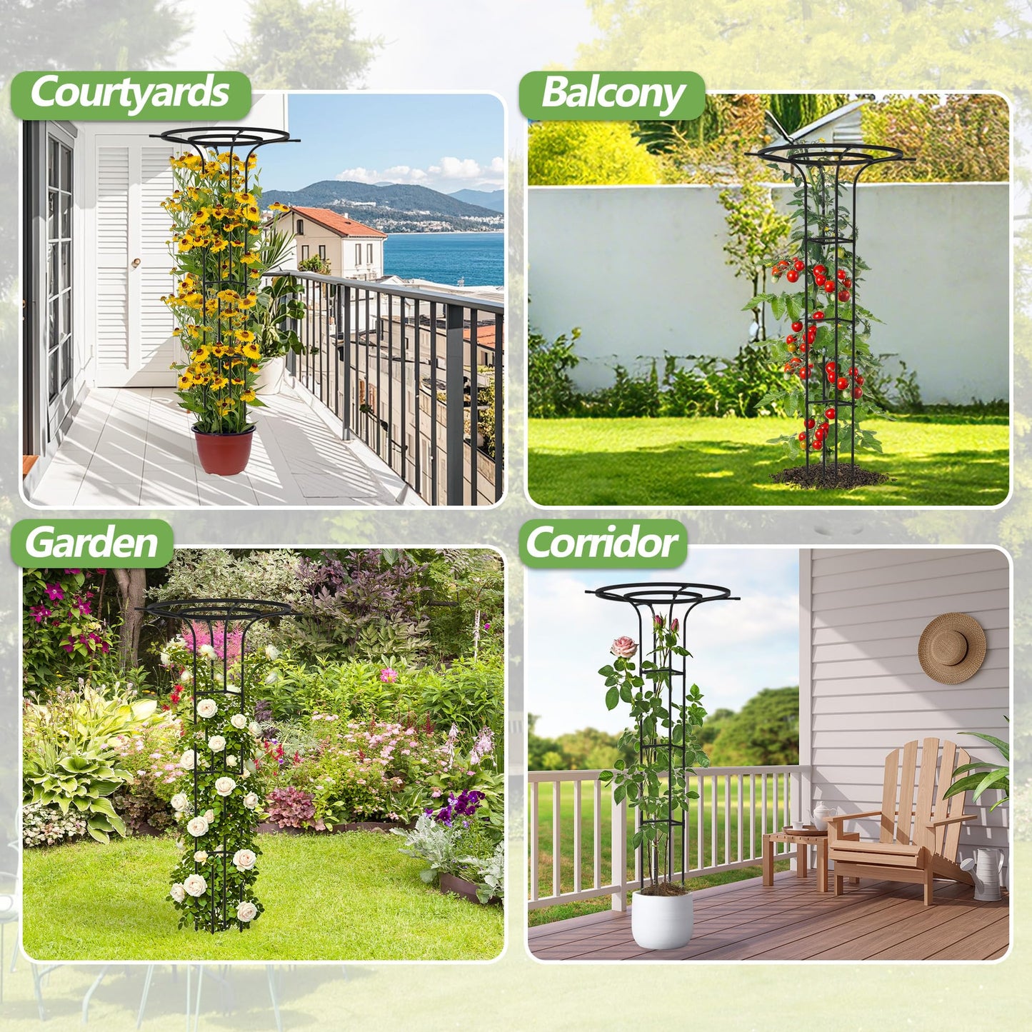 Trellume Trellis for Climbing Plants Outdoor, 70.9 Inch Mushroom Top Trellis for Climbing Plants, Metal Plant Support for Potted Plants Climbing Vine Rose Clematis Vegetable Trellis (2 Pack)