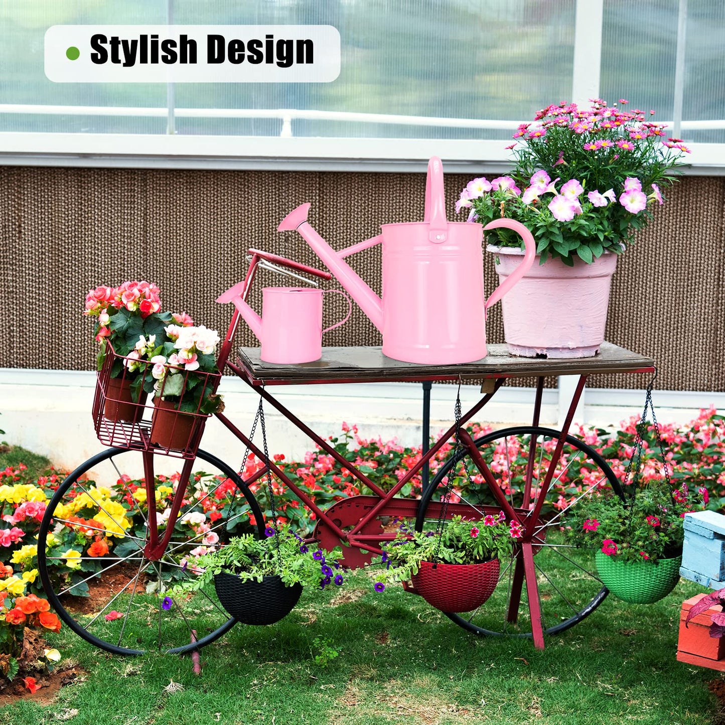 Lechloris Metal Watering Can (1 Gallon) for Outdoor&Indoor Plants with Free Small Watering can for Kids, Plant Watering Can with Removable spout, Perfect for Garden Flower, Houseplants, Pink