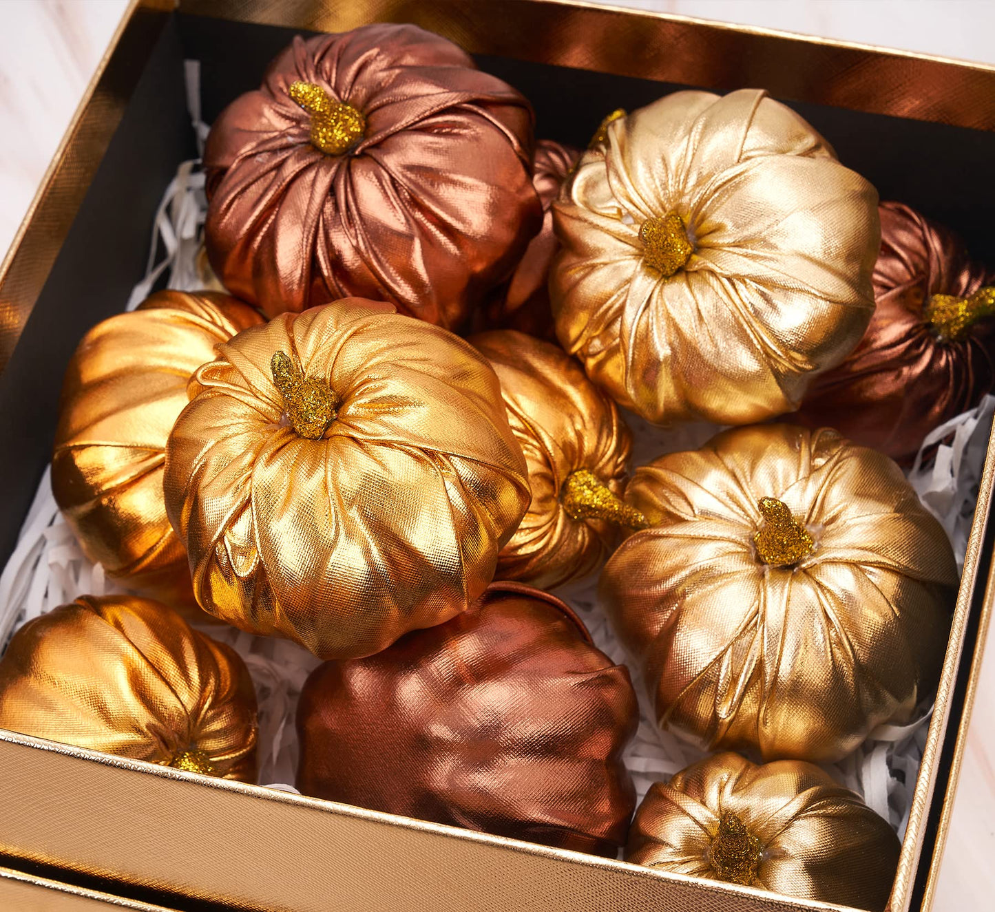 Lamris Pumpkin Decorations Fake Foam Harvest Decorative Gold Pumpkins Set of 12 Table Centerpiece Farmhouse Thanksgiving Fall Decorations for Home